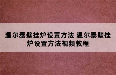 温尔泰壁挂炉设置方法 温尔泰壁挂炉设置方法视频教程